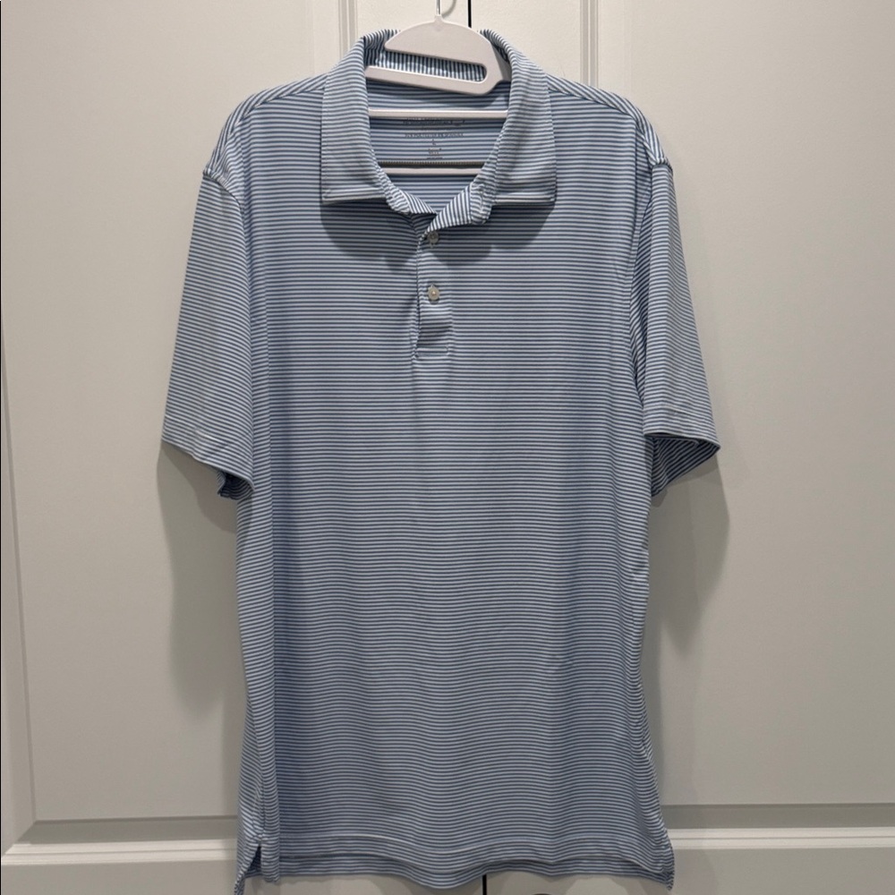 Vineyard Vines x Jim Nantz Men’s Performance Polo, Blue & White Striped, Large
